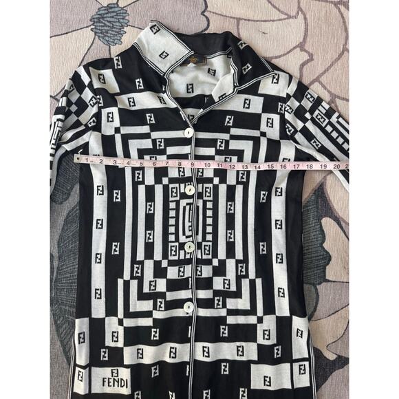 Fendi 365 Vintage FF Zucca Black White Geometric Cardigan IT 40 US 6 1990s - Picture 6 of 8